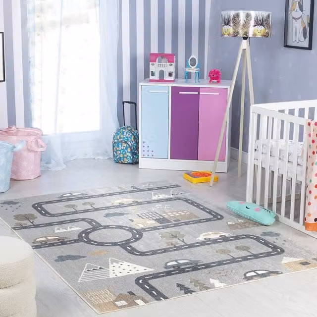Livabliss Lilian Washable Kids Rug in Beige, Grey, Orange and Blue, W: 120 cm, L: 170 cm