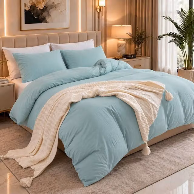 Pamposh 2 Pack Reversible Microfibre Duvet Cover and Pillowcase Set in Pale Green, King Size (180 x 200 cm)