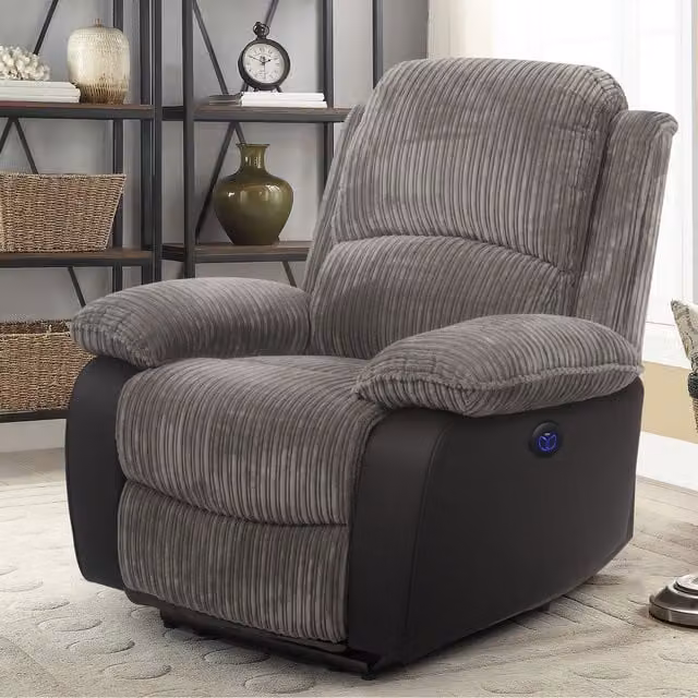 Comfy Living Modern Fabric Cord Electric Recliner Set in Grey or Brown