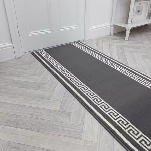 runrug Key Hallway Runner Rug in Grey, Machine Woven, Stain and UV Resistant, W: 70 cm, L: 360 cm