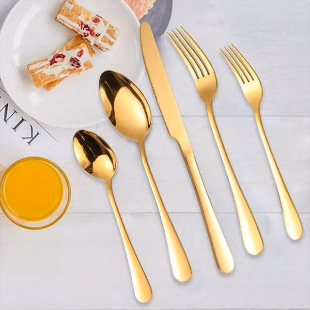 Kelvenix 30-Piece Gold Coated Stainless Steel Cutlery Set Including Forks and Teaspoons