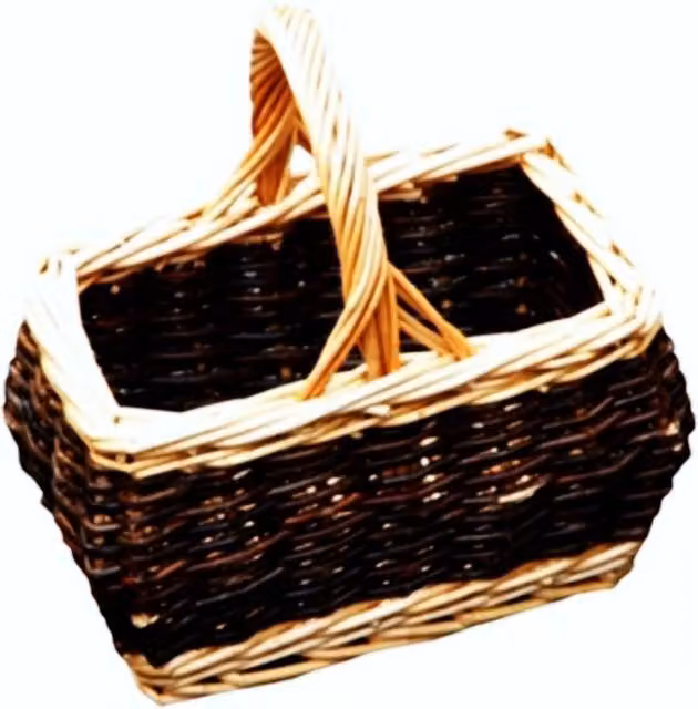 Red Hamper Childrens Rectangular Rustic Open Weave Shopping Basket in Brown and Red with Handles, W/D/H: 12.0 x 10.0 x 12.0 cm