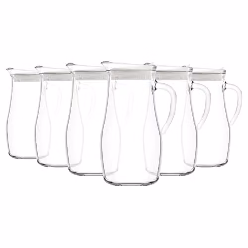 LAV Misket Glass Water Jug with White Silicone Lid, 1.8 l, Set of 6, Clear/White