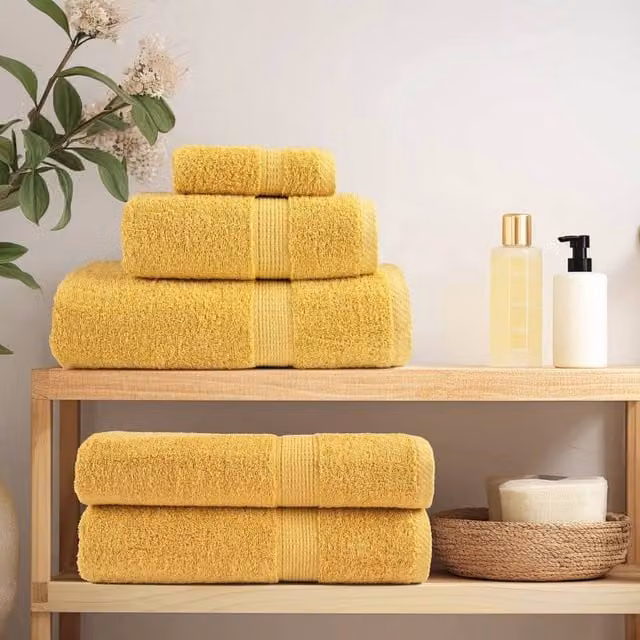 Berkfield Home SOLUND Premium Cotton Sauna Towel Set, 4 Pieces, Gold, W: 80 cm, L: 200 cm, 600gsm