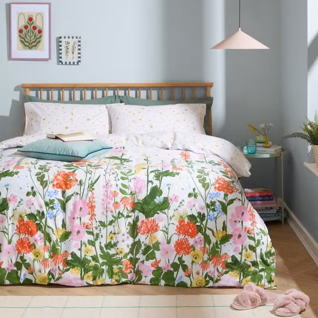Make It A Home Cottage Garden Reversible Floral Printed Duvet Cover Set, Multicolour and Yellow, W: 140 cm, L: 200 cm