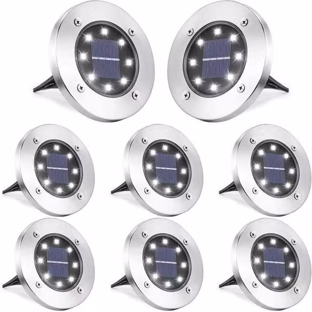 NESTLUNE 8-Pack Solar LED Outdoor Path Lights in Silver, Diameter: 40 cm, Height: 25 cm