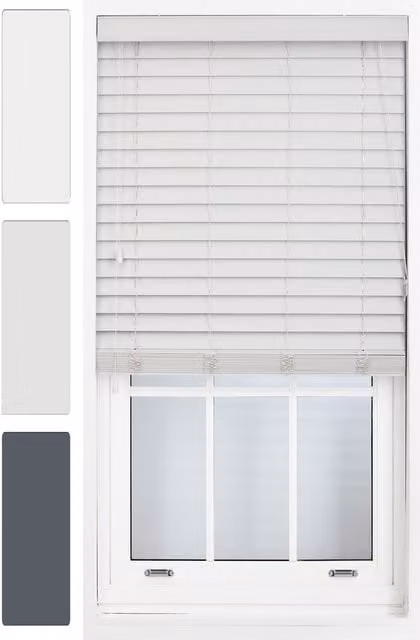 Furnished Venetian Faux Wood Window Blinds with 50mm Slats in Grey, Width: 60 cm, Drop: 150 cm
