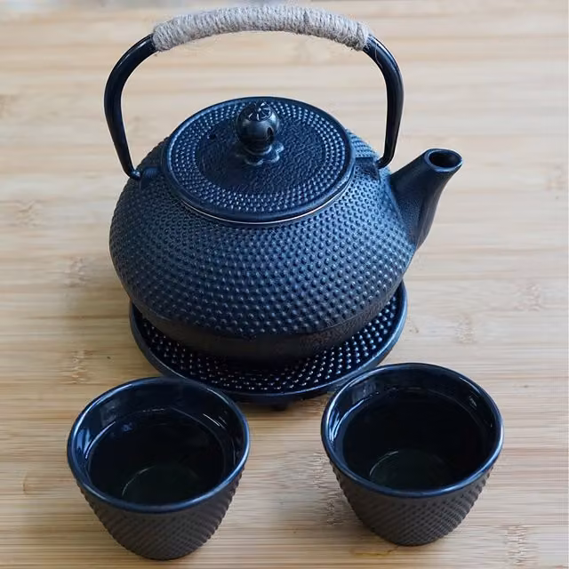 Gr8 Home Black Cast Iron Japanese Style 5 in 1 Teapot and Cups Set with Infuser and Trivet