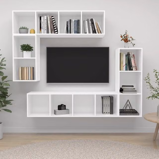 Berkfield Home 4 Piece White Matt MDF TV Cabinet Set with Open Shelves