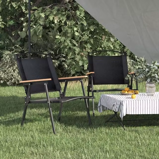 Berkfield Home Set of 2 Black Camping Chairs with Armrests in Oxford Polyester Fabric, W/D/H: 54 x 55 x 78 cm