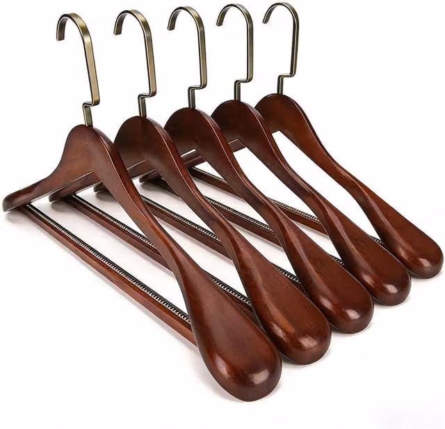 Spetlek 10 Pack Brown Wooden Non-Slip Coat Hangers with Contoured Shoulders W: 100 cm, D: 15 cm, H: 45 cm
