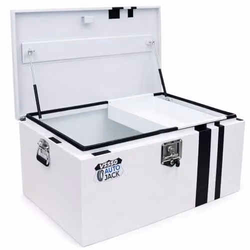 Autojack Heavy Duty Metal Steel Van Storage Safe and Site Tool Chest Vault in White, W: 55 cm