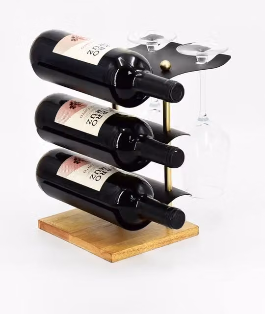 Minster Brown Metal and Wood Freestanding Wine Rack, W: 18 cm, D: 23 cm, H: 26 cm
