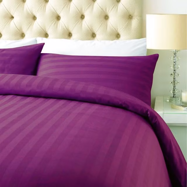 Roseley Mako Satin Striped Cotton Duvet Cover Set in Red and Purple, W: 140 cm, L: 200 cm