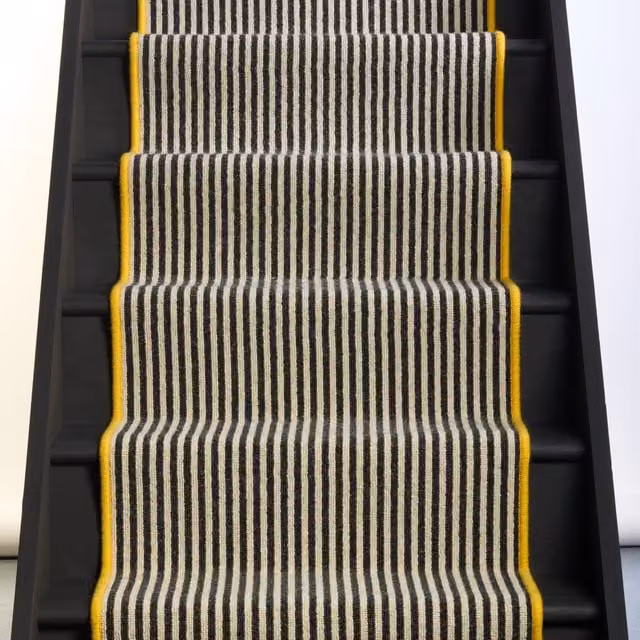 RainbowHome Mayfair Wool Stair Runner in Black with Yellow Edge and White Stripes, W: 60 cm, L: 650 cm