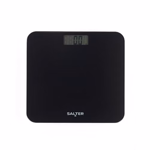 Salter Digital Bathroom Scale in Black with Toughened Glass Platform and LCD Display, 180kg Max Capacity