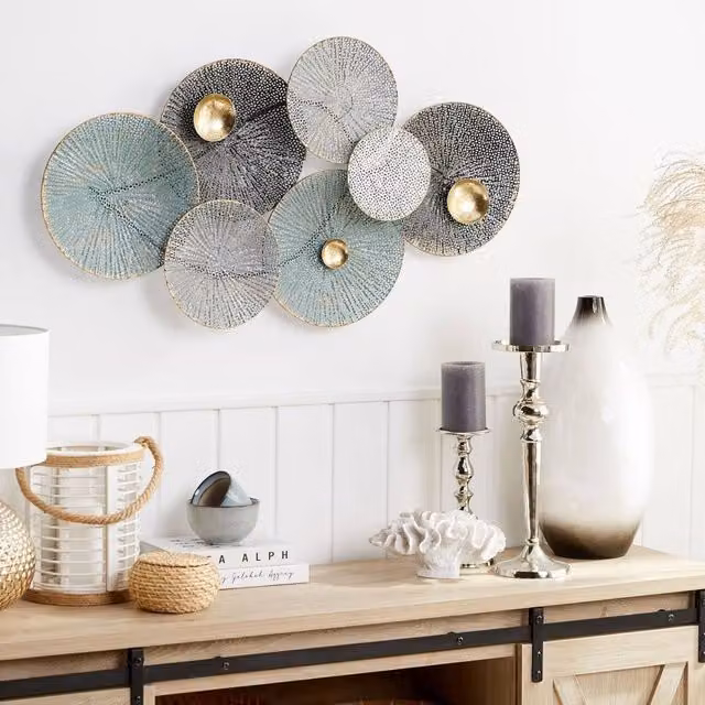 Wyld and Coco Oriental Coastal Metal Wall Circles Multicolour W: 91 cm, H: 49 cm