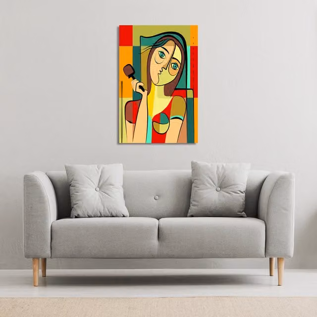 Woman with Chocolate in Hand Canvas Print by Benjamin Tate Design LTD, Green and Multicolour, W: 101 cm, H: 127 cm