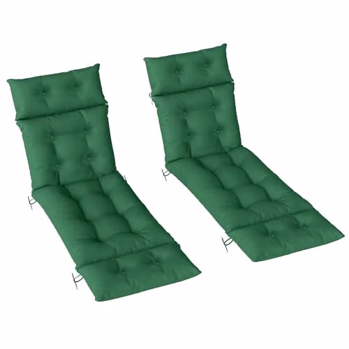 Outsunny Set of 2 Green Sun Lounger Cushions, W/D/H: 190 x 56 x 10 cm