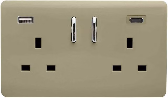 Trendi 2 Gang 13 Amp USB Plug Socket with Type A and C Ports in Gold