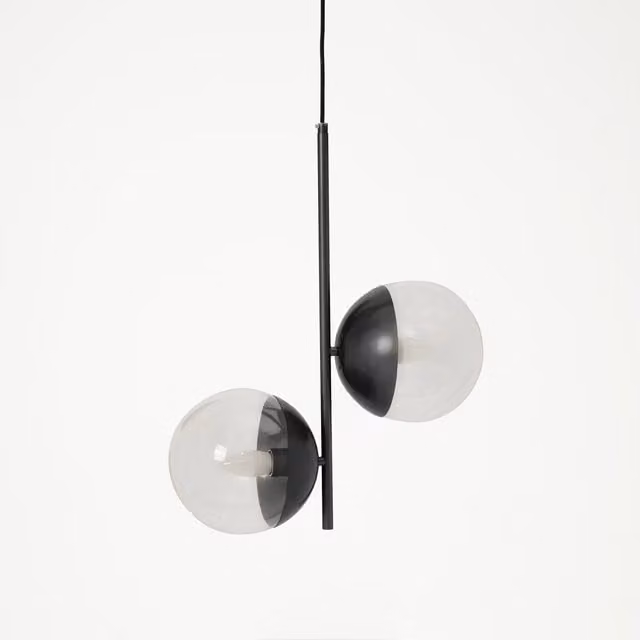Interiors by Premier Orsina Dual Pendant Light with Transparent Glass Spheres and Black Metal Stem