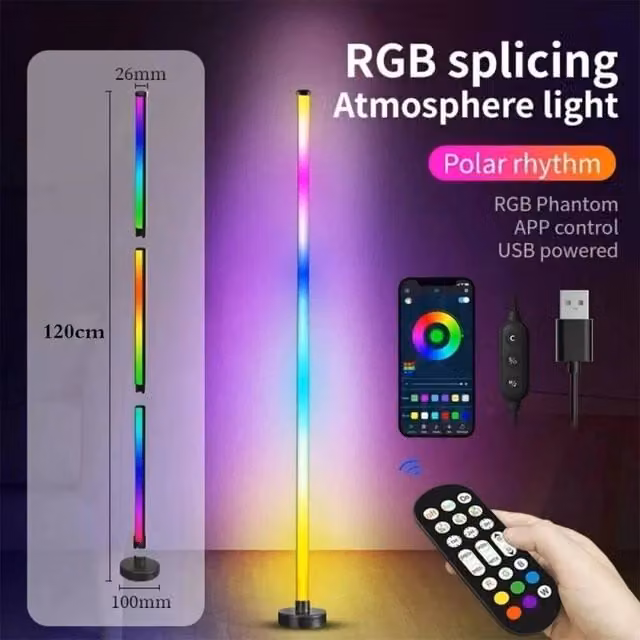 PAWNORA RGB LED Corner Floor Lamp in Black with Multicolour Effect