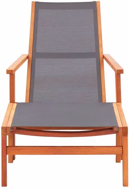 Berkfield Home Grey Garden Lounge Chair with Matching Ottoman in Solid Eucalyptus Wood and Textilene