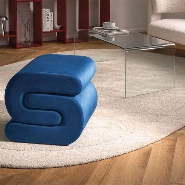 Wyld and Coco Navy Blue Velvet S-Shape Pouffe