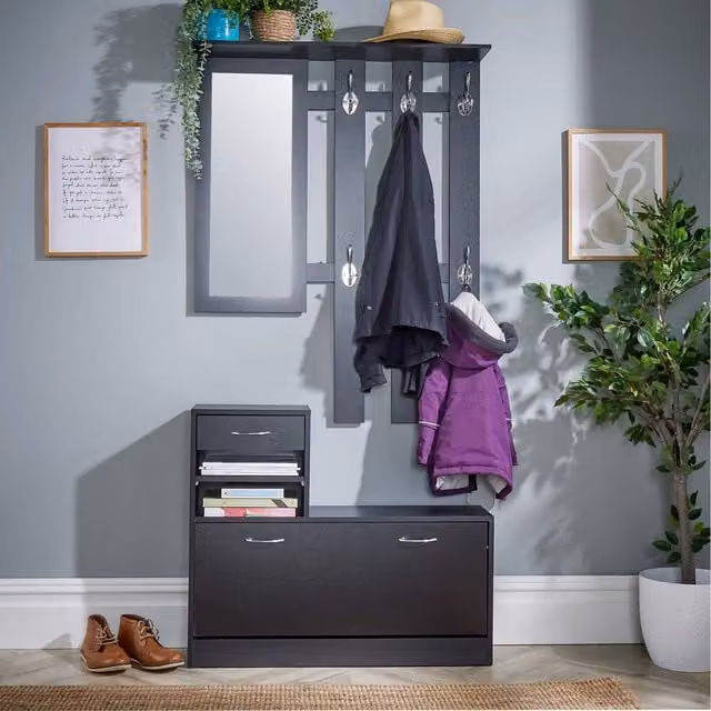 Home Source Darfield Wall Mounted Coat Rack in Matt Black