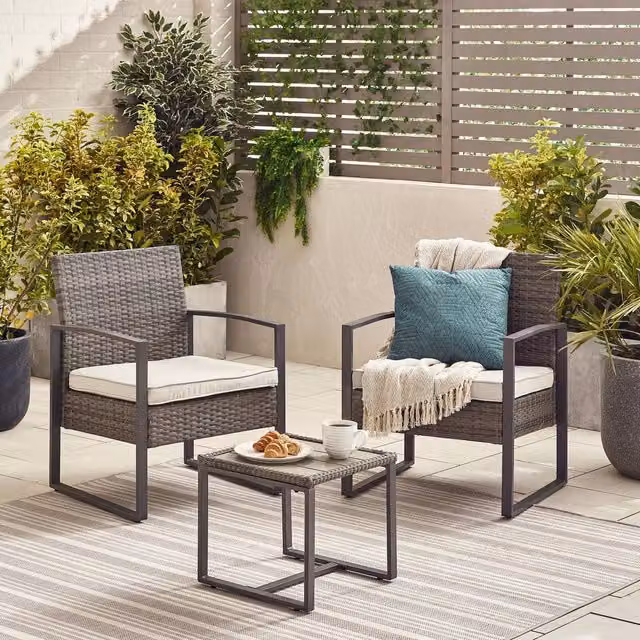 FurnitureboxUK Algarve 2 Seater Rattan Garden Bistro Set with Square Table in Grey
