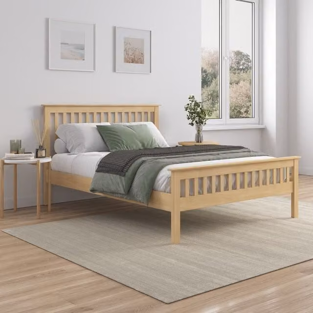 SlumberWorx Pitlochry Solid Oak Bed Frame in Brown/Yellow, W/D/H: 180 x 200 cm