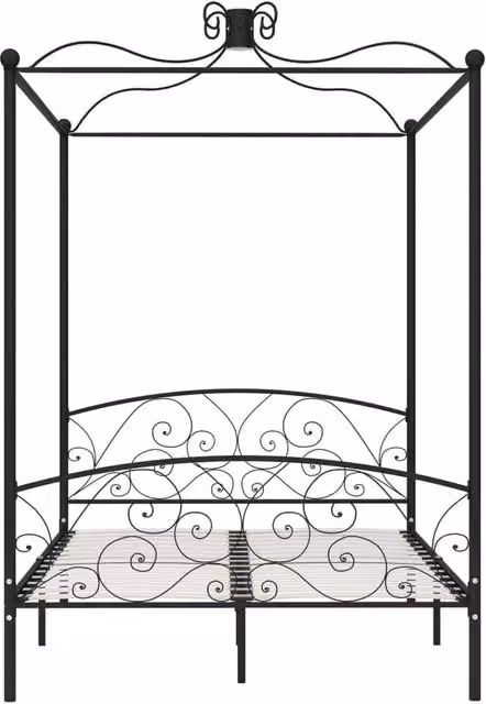 Berkfield Home Elegant 284477 Canopy Bed Frame in Black Metal and MDF, W/D/H: 140 x 200 x 227 cm