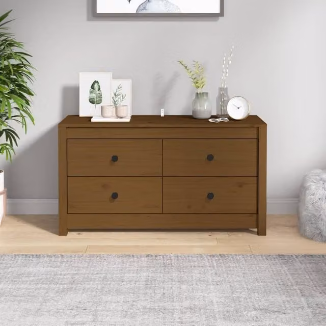 Berkfield Home Rustic Side Cabinet in Honey Brown Solid Pine, W: 100 cm, D: 40 cm, H: 54 cm