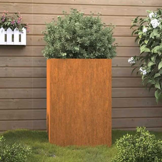Berkfield Home Corten Steel Planter Tub in Brown, W: 52 cm, D: 48 cm, H: 75 cm