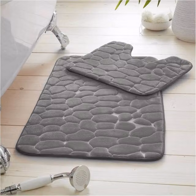 Gaveno Cavailia 2-Piece Pebble Memory Foam Bath Set in Charcoal Grey