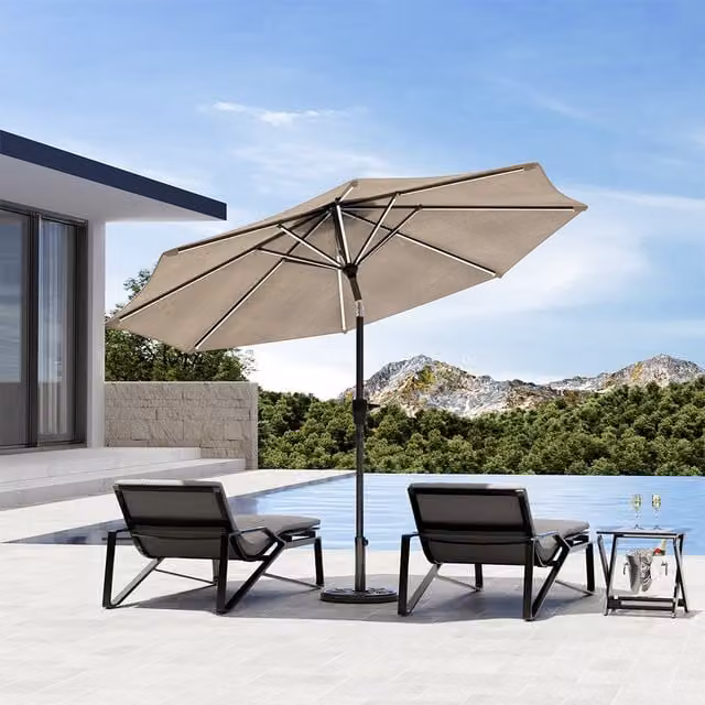 Komore Beige Outdoor Patio Umbrella Parasol with Concrete Base