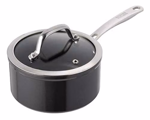 Kuhn Rikon Easy Pro Non-Stick Aluminium Saucepan with Glass Lid, Black, 1.5 l, 16 cm