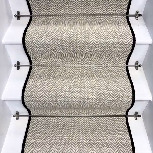 RainbowHome Herringbone Dapple Wool Stair Runner in Light Grey, W: 65 cm x L: 650 cm