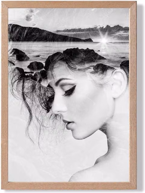 ARTZE Abstract and Beach Fashion Black and White Framed Photo Print with Oak Frame