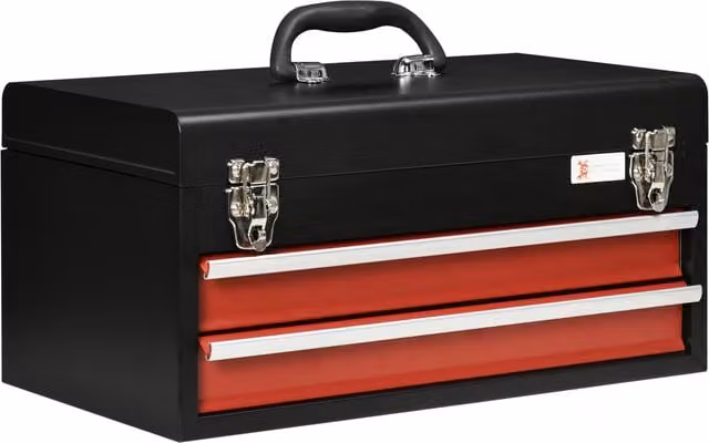 DURHAND Lockable Drawer Tool Chest with Ball Bearing Runners, Black and Red, Width: 22 cm