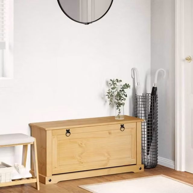 Berkfield Home Corona Shoe Cabinet in Natural Waxed Solid Pine, W/D/H: 99 x 32 x 47 cm