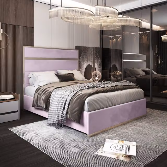 Casani Bentley Upholstered Soft Velvet Metal Bed Frame, Pink, W/D/H: 120 x 200 cm