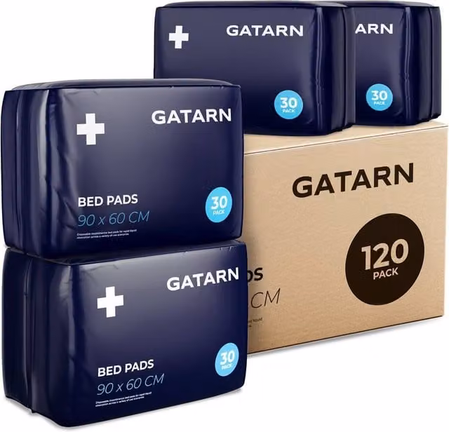 GATARN Disposable Incontinence Bed Pads for Adults and Babies, Blue, W: 60 cm, D: 90 cm, 120 Sheets