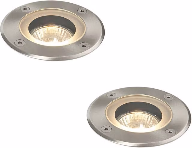 Loops 2 Pack Marine Grade IP65 Round Recessed Ground Light, 50W GU10, Silver Stainless Steel