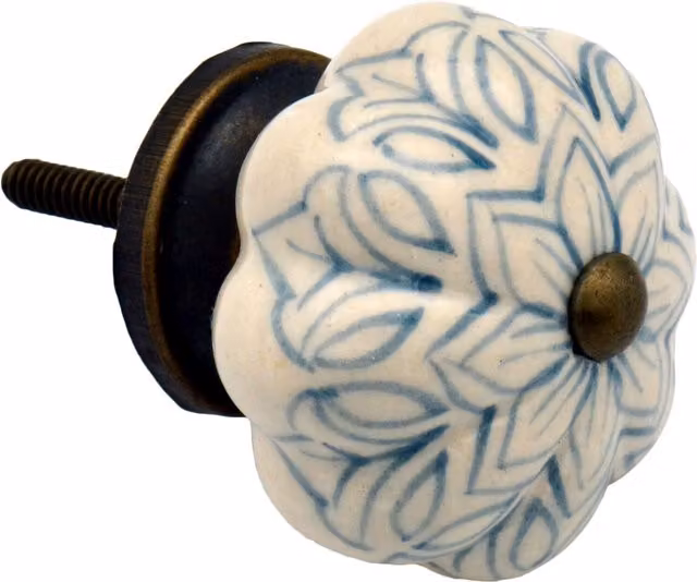 Nicola Spring Floral Ceramic Cabinet Knobs, Grey and Blue, Pack of 24