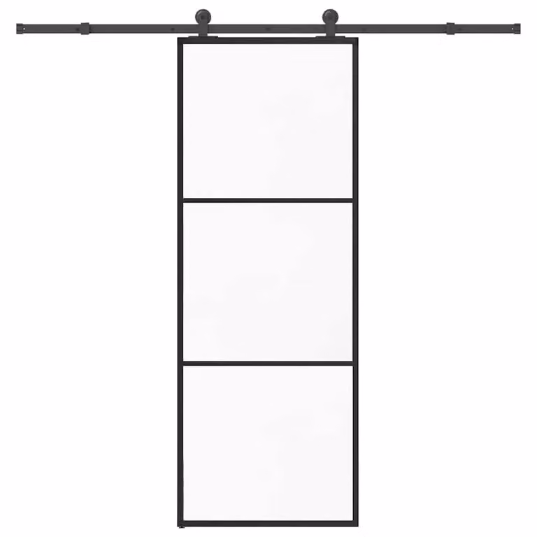 Berkfield Home Sliding Door with Hardware Set, Black Aluminium and Transparent ESG Glass, W: 76 cm, H: 205 cm