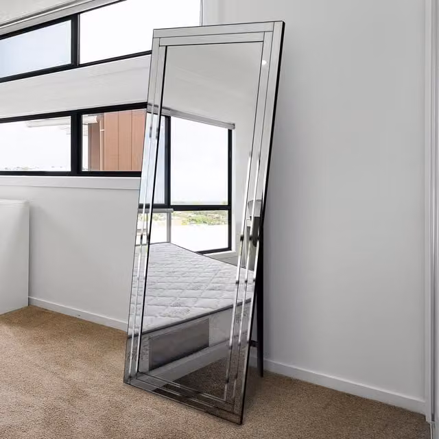 MirrorOutlet Luxford Bevelled Free Standing Cheval Dress Mirror, Silver, H 170 cm x W 58 cm