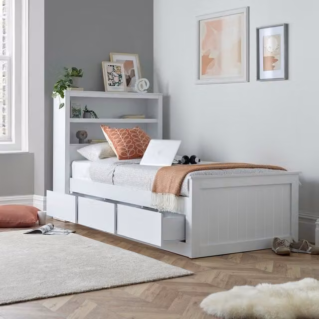 Bedmaster Enzo White Solid Wood 3 Drawer Storage Bookcase Bed