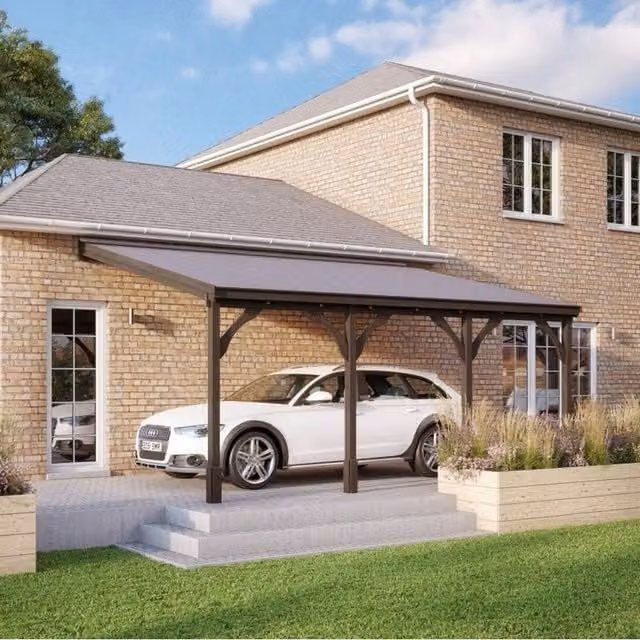 Rutland County Garden Furniture Ltd Wood Carport with Bitumen Shingle Roof, Brown and Light Green, W: 722 cm, D: 300 cm