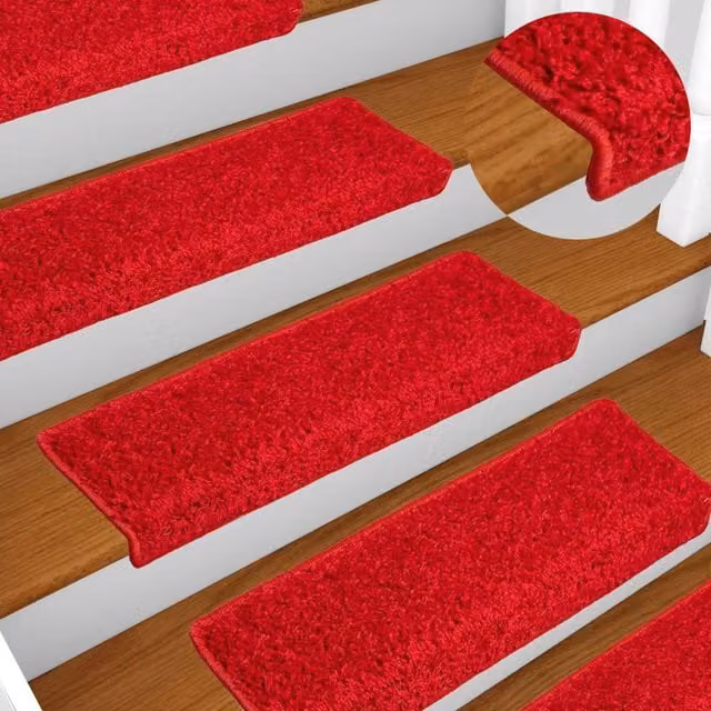 Berkfield Home Red Self-Adhesive Stair Mats, 10 Piece Set, W/D/H: 65 x 21 x 4 cm